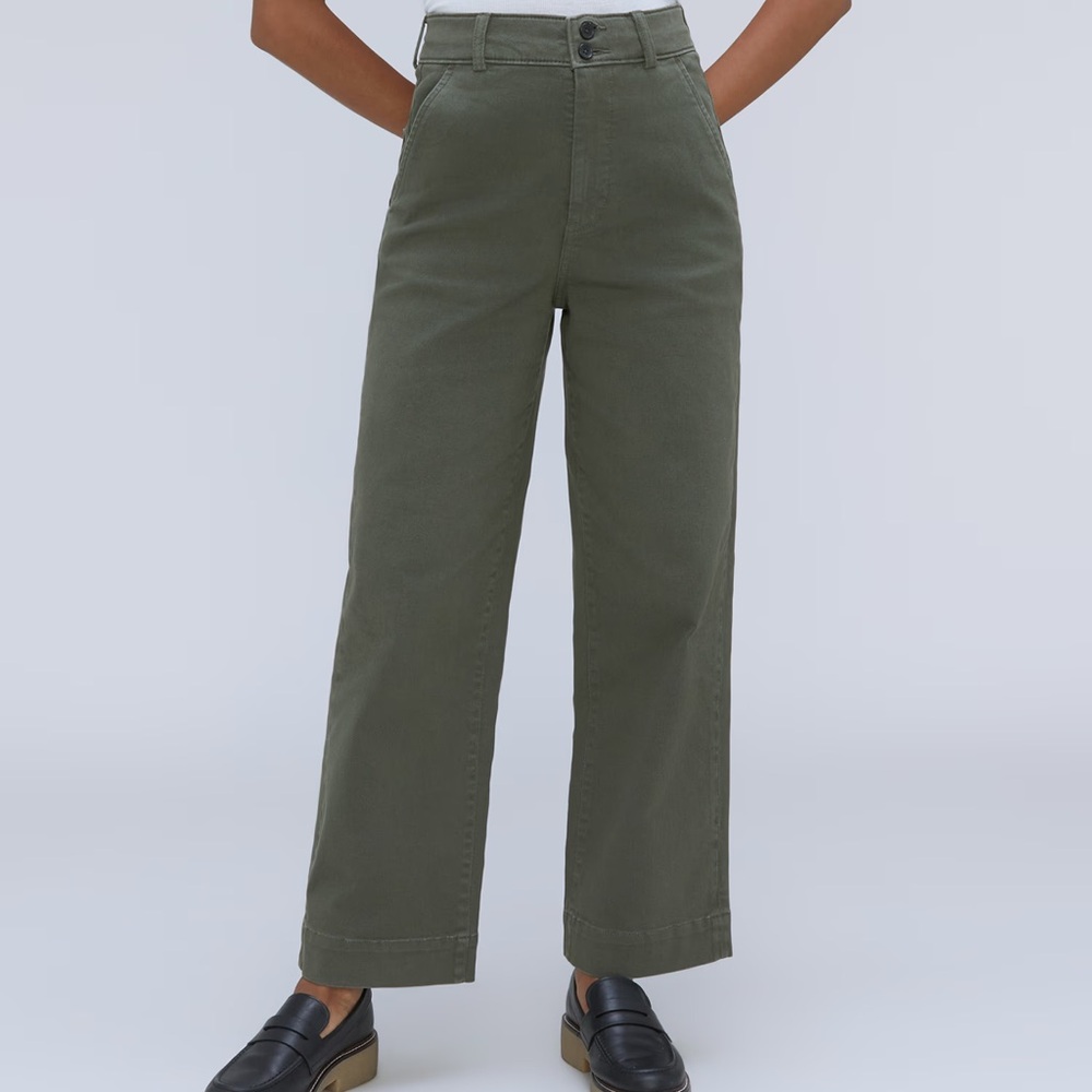 Everlane Olive Green Cropped Wide-Leg Pants
